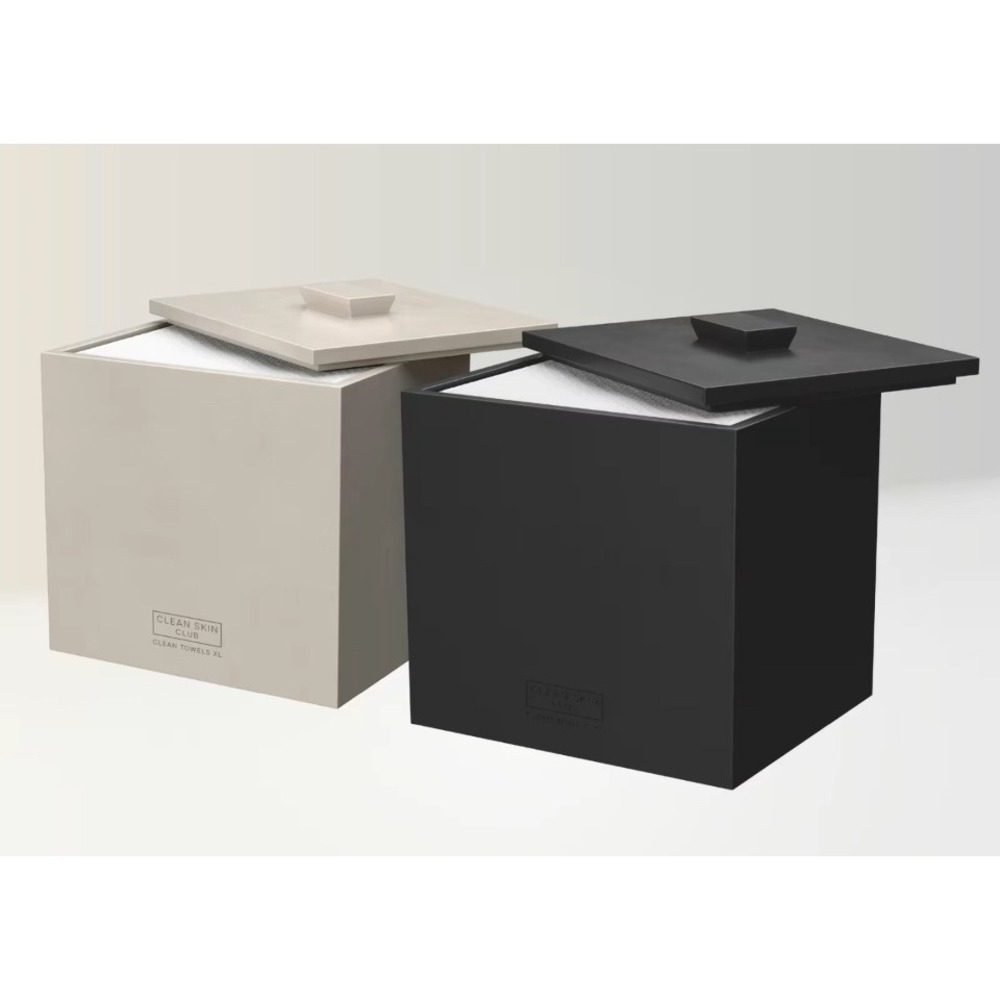 Clean Skin Club Clean Towels XL Bamboo Box Storage Container Matte Black Tan